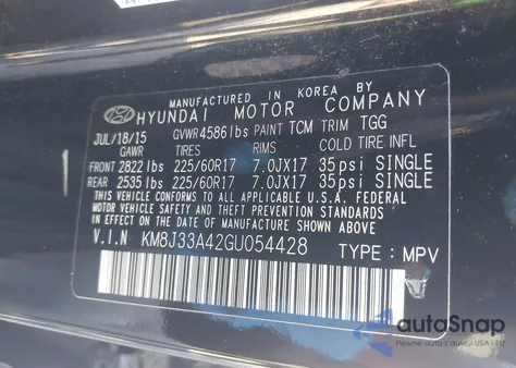 2016 Hyundai Tucson Se from USA, damaged, VIN KM8J33A42GU054428